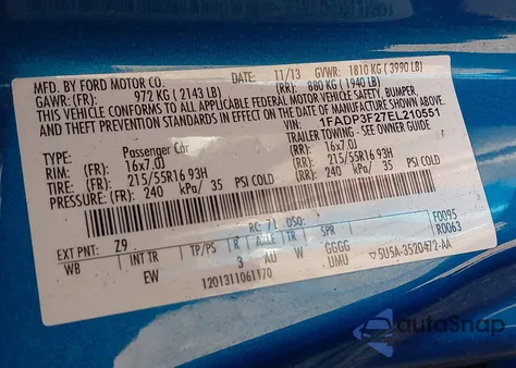 2014 Ford Focus Se from USA, damaged, VIN 1FADP3F27EL210551